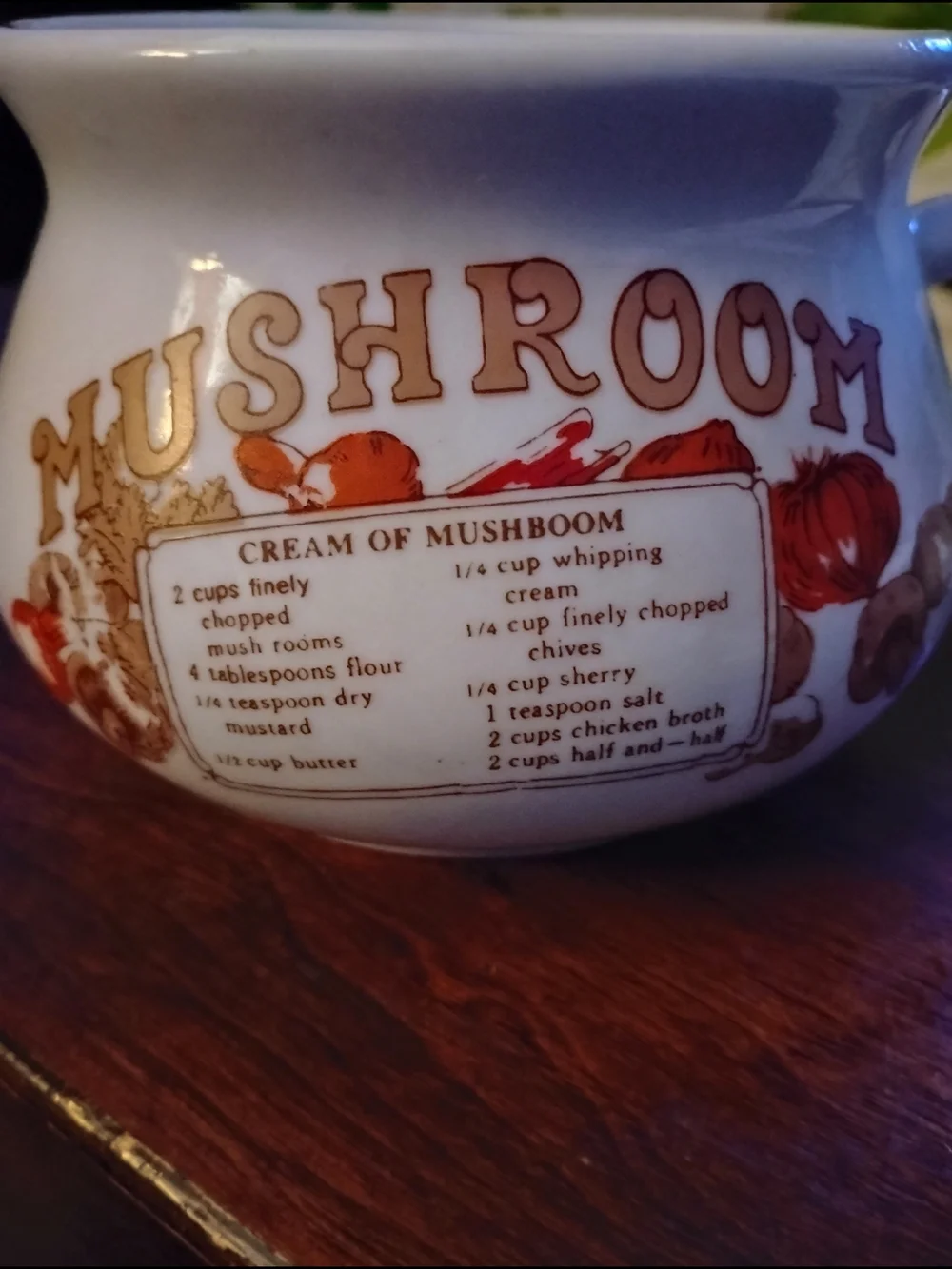 Cream of Mushroom Recipe Ceramic Soup Bowl - White and Brown